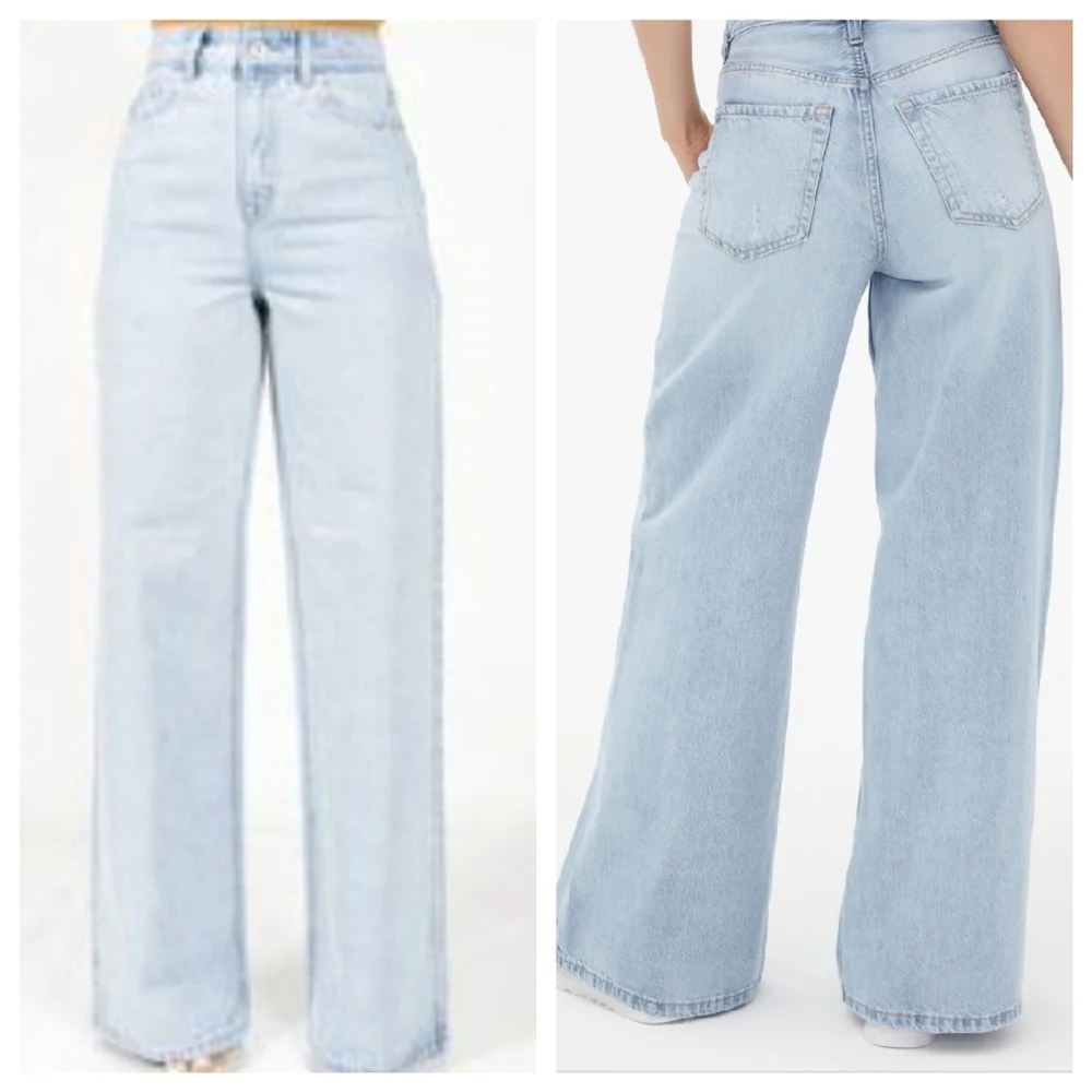 NWT Skinny Fries Super High Rise Wide Leg Light Wash Jeans - Picture 2 of 7